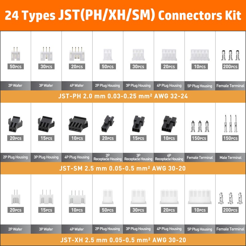 PEBA أداة تجعيد PEBA دبابيس توصيل دقيقة مع 24 نمطًا JST-SM/JST-XH/JST-PH 2.0 مم مجموعة PEBA AWG32-20 كماشة سلسلة Dupont Molex KF2510 موصلات (PXS2025) - Image 4